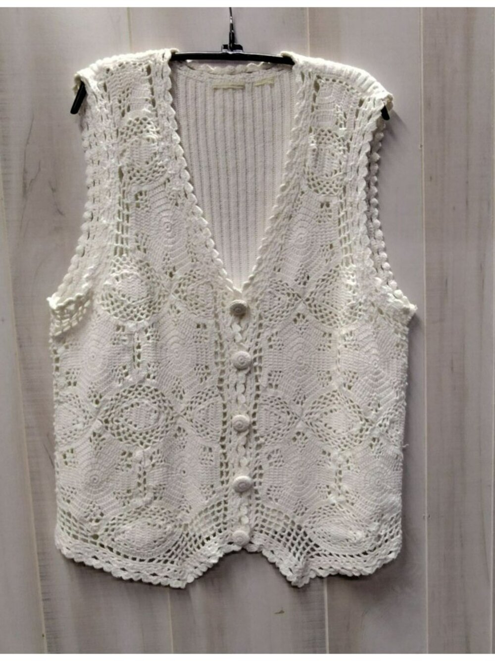 Y2K Style Cream Crochet Vest ribbed back Approx sz XL Open weave Boho Cottagecor